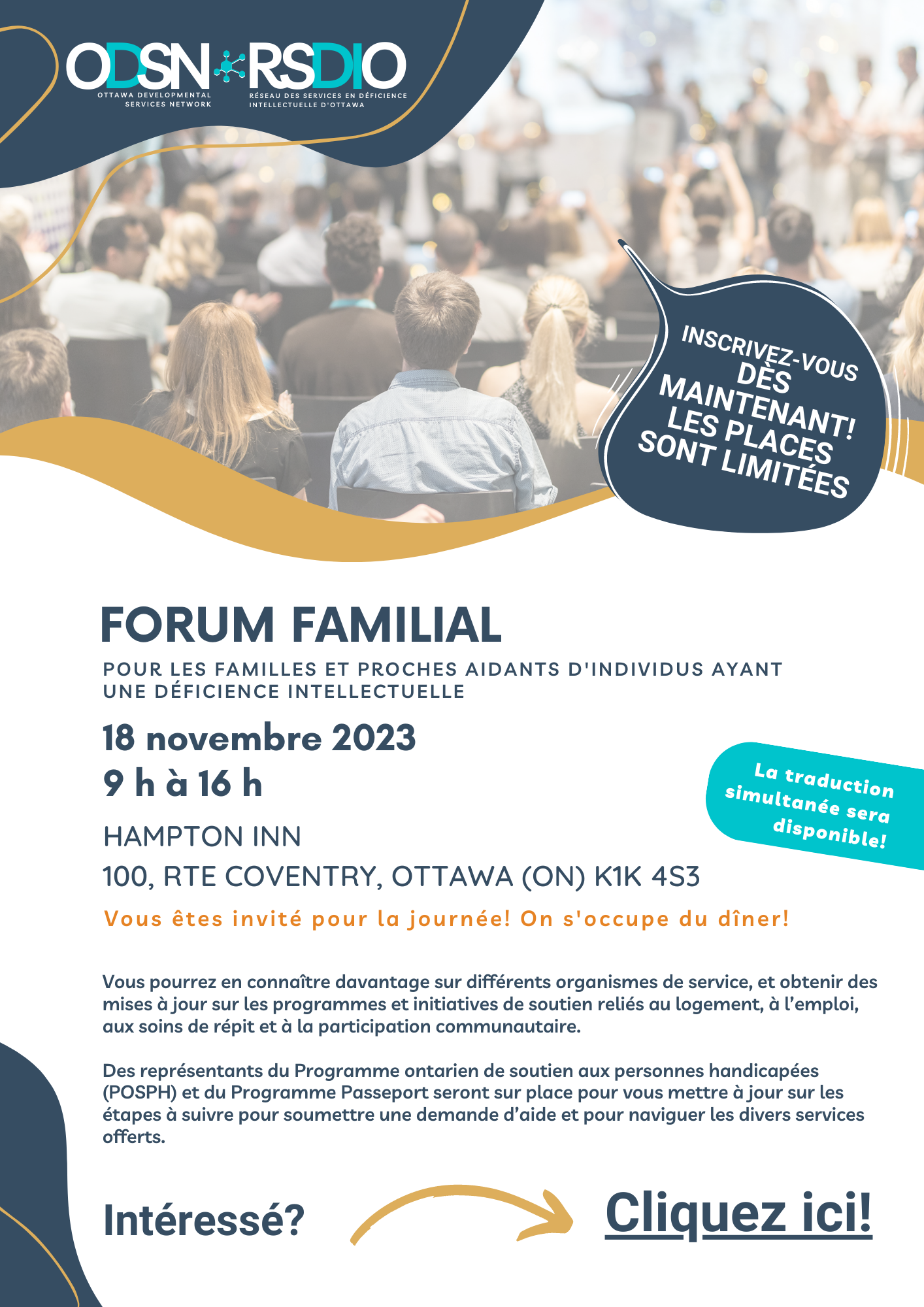 ODSN Family forum for caregivers and family members of individuals living with developmental disabilities in the Ottawa area poster
